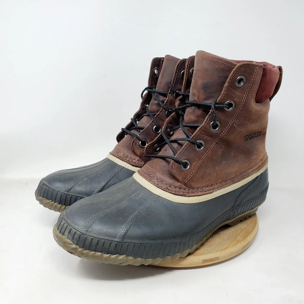 Sorel Boots Men 12 Cheyanne II Brown Leather Winter Lace Up Waterproof Duck Shoe